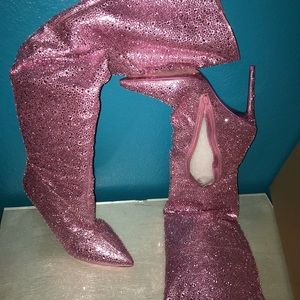 BLING, Pink Rhinestone Steve Madden Over-the-Knee Heeled Boots, NEW! Size 11.